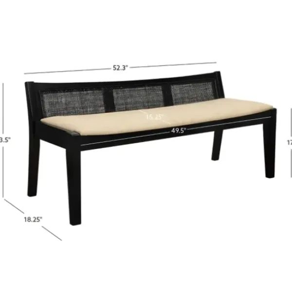 Benches & Ottomans-Kirkland's Home Wood And Cane Upholstered Bench Black