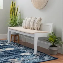 Benches & Ottomans-Kirkland's Home Wood And Cane Upholstered Bench White