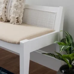 Benches & Ottomans-Kirkland's Home Wood And Cane Upholstered Bench White