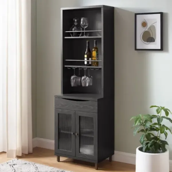 Kitchen Islands & Bar Carts-Kirkland's Home Wood And Glass 2-Door Bar Cabinet Black