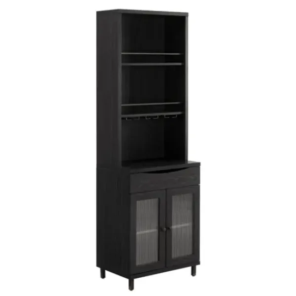 Kitchen Islands & Bar Carts-Kirkland's Home Wood And Glass 2-Door Bar Cabinet Black