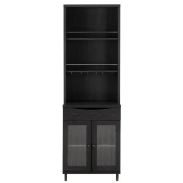 Kitchen Islands & Bar Carts-Kirkland's Home Wood And Glass 2-Door Bar Cabinet Black