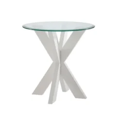 Accent & End Tables-Kirkland's Home Wood And Glass Top X-Base Accent Table White