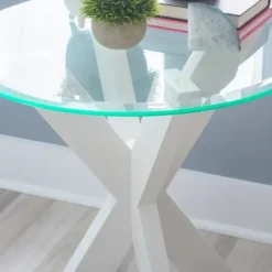 Accent & End Tables-Kirkland's Home Wood And Glass Top X-Base Accent Table White