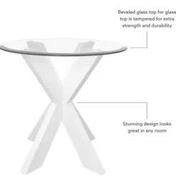 Accent & End Tables-Kirkland's Home Wood And Glass Top X-Base Accent Table White