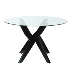 Dining Tables-Kirkland's Home Wood And Glass X-Base Dining Table Black