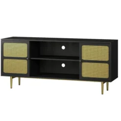 Tv Stands & Media Consoles-Kirkland's Home Wood And Gold Paneled 2-Door Tv Stand Black