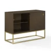 Tv Stands & Media Consoles-Kirkland's Home Wood And Gold Record Storage Media Cabinet Brown