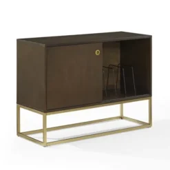 Tv Stands & Media Consoles-Kirkland's Home Wood And Gold Record Storage Media Cabinet Brown