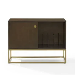 Tv Stands & Media Consoles-Kirkland's Home Wood And Gold Record Storage Media Cabinet Brown