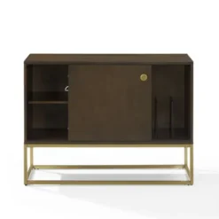 Tv Stands & Media Consoles-Kirkland's Home Wood And Gold Record Storage Media Cabinet Brown