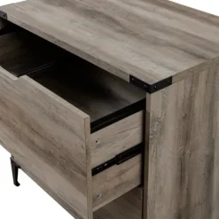 Office Furniture-Kirkland's Home Wood And Iron Accent Filing Cabinet Gray