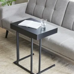 Accent & End Tables-Kirkland's Home Wood And Metal C-Frame Accent Table Black