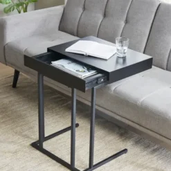 Accent & End Tables-Kirkland's Home Wood And Metal C-Frame Accent Table Black