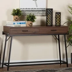 Console Tables-Kirkland's Home Wood And Metal 2-Drawer Console Table Brown