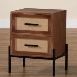 Nightstands-Kirkland's Home Wood And Metal 2-Drawer Nightstand Brown