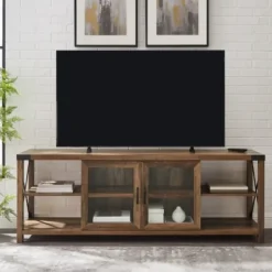 Tv Stands & Media Consoles-Kirkland's Home Wood And Metal Farmhouse Tv Stand Brown