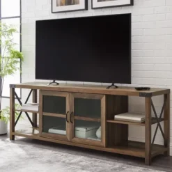 Tv Stands & Media Consoles-Kirkland's Home Wood And Metal Farmhouse Tv Stand Brown