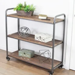 Office Furniture-Kirkland's Home Wood And Metal Frame 3-Tier Rolling Shelf