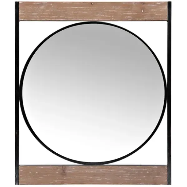 Decorative Mirrors-Kirkland's Home Wood And Metal Framed Round Industrial Mirror