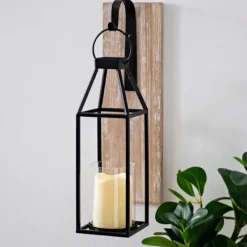 Sconces-Kirkland's Home Wood And Metal Hanging Lantern Sconce