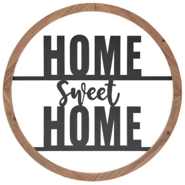 Wall Quotes & Signs-Kirkland's Home Wood And Metal Home Sweet Home Round Plaque Tan/Black