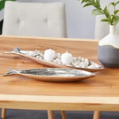 Decorative Trays-Kirkland's Home Wood And Metal Scalloped Rim Tray Silver/Brown