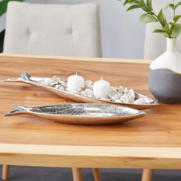 Decorative Trays-Kirkland's Home Wood And Metal Scalloped Rim Tray Silver/Brown