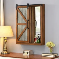 Decorative Mirrors-Kirkland's Home Wood And Metal Sliding Barn Door Wall Cabinet Brown