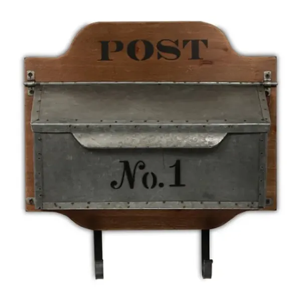 Wall Storage-Kirkland's Home Wood And Metal Wall Storage Mail Box With Hooks
