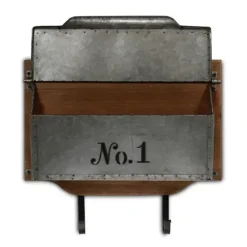 Wall Storage-Kirkland's Home Wood And Metal Wall Storage Mail Box With Hooks