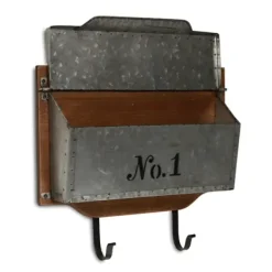 Wall Storage-Kirkland's Home Wood And Metal Wall Storage Mail Box With Hooks