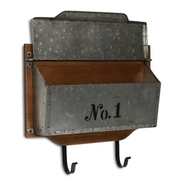 Wall Storage-Kirkland's Home Wood And Metal Wall Storage Mail Box With Hooks
