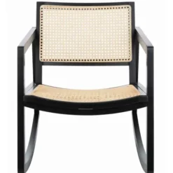 Accent Chairs-Kirkland's Home Wood And Natural Rattan Rocking Chair Black