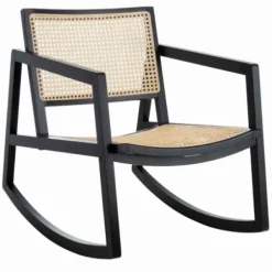 Accent Chairs-Kirkland's Home Wood And Natural Rattan Rocking Chair Black