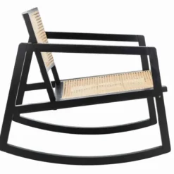 Accent Chairs-Kirkland's Home Wood And Natural Rattan Rocking Chair Black