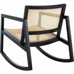 Accent Chairs-Kirkland's Home Wood And Natural Rattan Rocking Chair Black