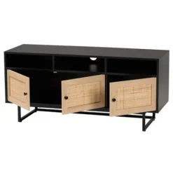 Tv Stands & Media Consoles-Kirkland's Home Wood And Rattan 3-Door Tv Stand Black