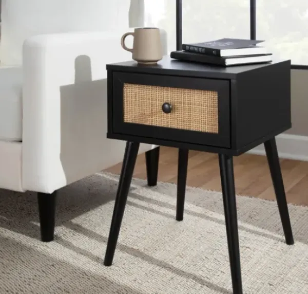 Accent & End Tables-Kirkland's Home Wood And Rattan Drawer Accent Table Black