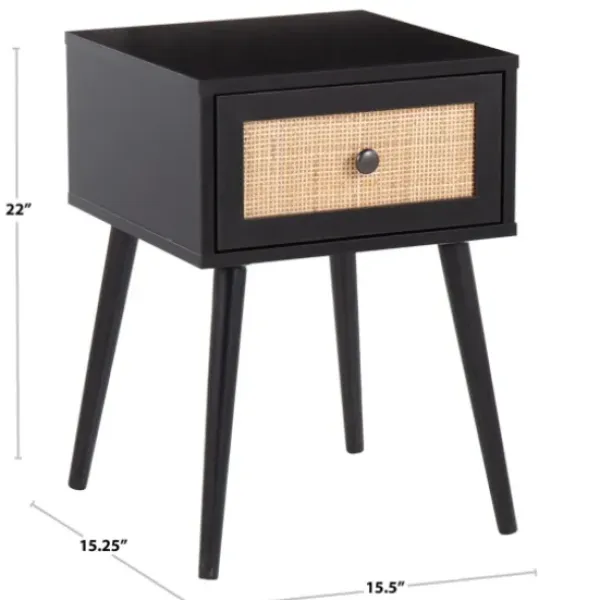 Accent & End Tables-Kirkland's Home Wood And Rattan Drawer Accent Table Black