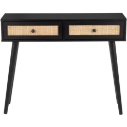 Entryway Furniture-Kirkland's Home Wood And Rattan 2-Drawer Console Table Black