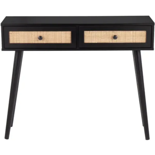 Entryway Furniture-Kirkland's Home Wood And Rattan 2-Drawer Console Table Black