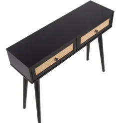 Entryway Furniture-Kirkland's Home Wood And Rattan 2-Drawer Console Table Black