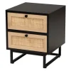 Nightstands-Kirkland's Home Wood And Rattan 2-Drawer Nightstand Black
