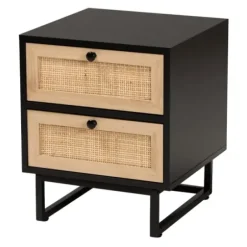 Nightstands-Kirkland's Home Wood And Rattan 2-Drawer Nightstand Black