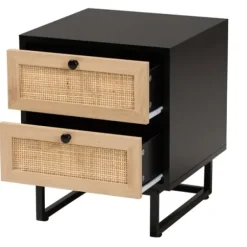 Nightstands-Kirkland's Home Wood And Rattan 2-Drawer Nightstand Black