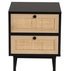 Nightstands-Kirkland's Home Wood And Rattan 2-Drawer Nightstand Black