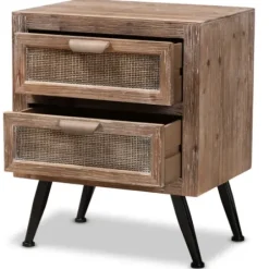 Nightstands-Kirkland's Home Wood And Rattan 2-Drawer Nightstand Brown