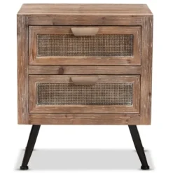 Nightstands-Kirkland's Home Wood And Rattan 2-Drawer Nightstand Brown