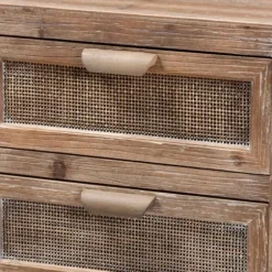 Nightstands-Kirkland's Home Wood And Rattan 2-Drawer Nightstand Brown